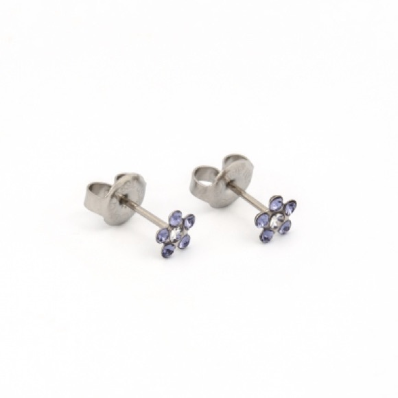 Studex Stainless Steel Daisy Tanzanite APR Crystal Ear Piercing Earring - Picture 1 of 6